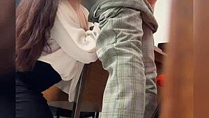 Look at this chubby Mexican teacher banging her student behind classroom door