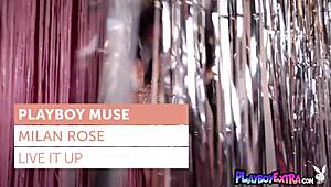 Big boobed blondie Milan Rose unveils HARD NIPPLES and SHAVED PUSSY in a slow tease