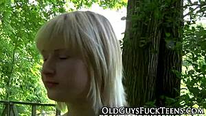 Outdoor Teen 18+ Swallows Old Man's Load!