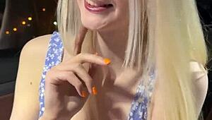Fucked Busty Sexy Blonde in a Car and Came on Her Face in Public!