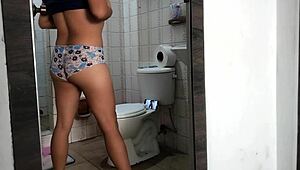 Boss's stepdaughter undresses in bathroom!