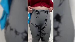 Milf stepmom cleans while shaking her huge ass in yoga pants