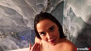 wet night turned wild with cute babe and monster cock by pool