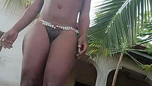 hey, wanna see this crazy chick strip outdoors at her stepdad’s mansion?