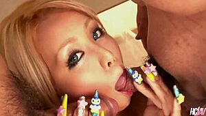 Slutty Japanese Chick Rica Enjoys Blowjob And Fucking With Two Men