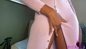 Sultry Jenna Foxx says, 'Watch me rip my clothes and tease with this vibrator on my big tits'