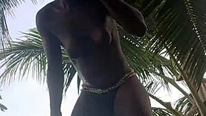 hey, wanna see this crazy chick strip outdoors at her stepdad’s mansion?