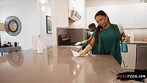 sneaky banging with hot latina cleaner caught by coworker