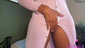 Sultry Jenna Foxx says, 'Watch me rip my clothes and tease with this vibrator on my big tits'