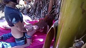 Brunette Amateur Tests Sex Toy on Ass in Public Outdoor Scene