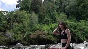 Slutty teen 18+ spots a spying pervert and lures him for double cumshot at hotel