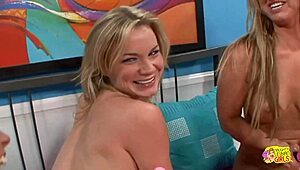 after beach volleyball, lesbians bang with toys inside