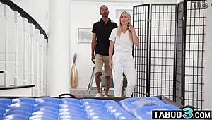 Andi Avalon gives oily massage to big black cock with blowjob