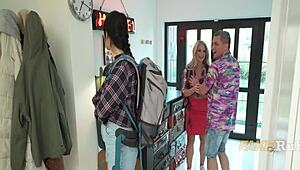 yo, naughty blonde teacher toys herself while student sleeps!