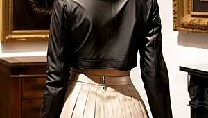 Art lessons turn into leather skirt upskirt dream! 🎨