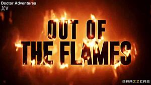 Out of the flames, caucasian babe gives blowjob, ass to mouth, and wet assfucking fetish