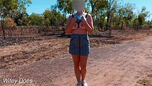 wife gettin’ cum all over her tits doin’ amazin’ blowjob outside