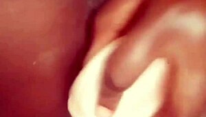 Ebony amateur's solo masturbation with dildo goes viral online.