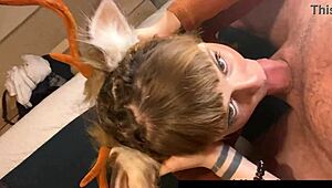 oh deer, watch this cute costumed girl get facefucked hard.