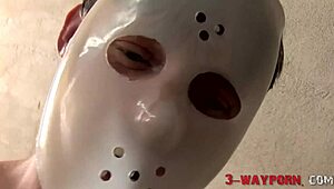 3-way porn fun with a blonde and big tits in a forest cabin.