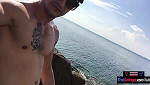 Asian teen girlfriend gives public blowjob to big dick european boyfriend