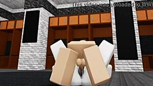 slutty roblox bunny girl sneaks into boys locker room for rough fucking