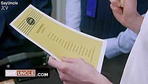 Two twinks get cum bath in gay Severance parody