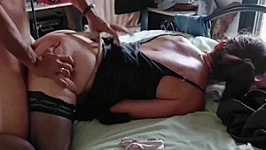 I’m obsessed with this white slut in lingerie, getting pounded doggystyle with dirty French talk