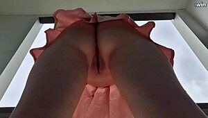 Hey, check out this upskirt pussy view in the mall without panties