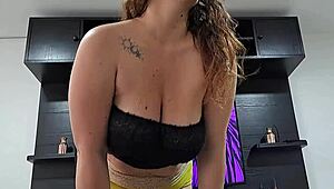 My petite latina stepsister in pantyhose and panties gives me a sexy erotic dance.