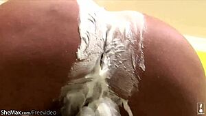 TRANNY JERKS OFF AND FILLS HER WITH SHAVE CREAM