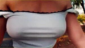 yo, this amazing milf flashing her big tits on a public bike ride... unreal! 😍