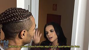 Neighbor exploits shower issue to seduce Brazilian lady for steamy femdom session. Subtitles in Spanish.