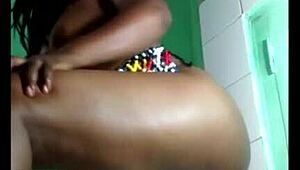 black girl sets up dildo for fun 😏