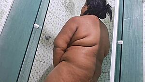 Neighbor's shower leads to huge squirt in lingerie