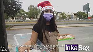 My hermanastra gets a huge meaty gift for Christmas eve, wanna see how she handles it?