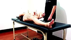 Waxing Client Gets Horny at the Office Desk