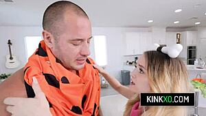 Hot Blonde Stepdaughter Maria Kazi Fucks Stepdad In Halloween Costumes! Wild Action!