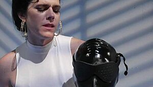 Shemale dominates and anal fucks the bound detective in doggy style!