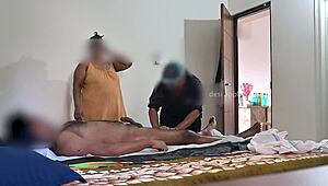 Dick Flashing and Jerking Before Two Curious Massage Ladies