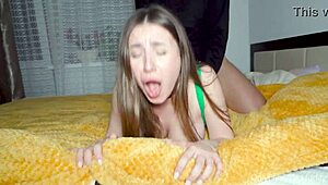 18yo slut with big natural tits loves hard fucking in amateur couple video