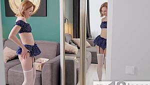 my18teen girl with small tits fingers her pussy