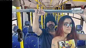 Pretty redhead student groped by stranger on public bus