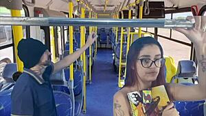 Pretty redhead student groped by stranger on public bus