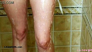 Enchanting Brunette Beauty Freshens Up After Steamy Shower Scene