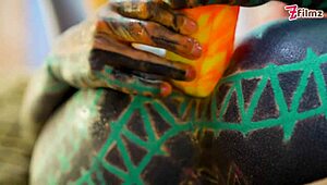 Sexy Fishnets and High Heels Highlight Solo Anal Play with XL Dildo