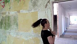 Two milfs crave cum in a rough outdoor threesome at lost place.