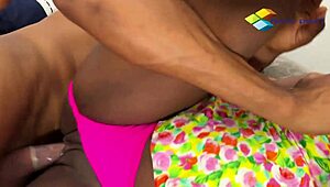 Ebony babe moans during deep penetration with big cock in close-up