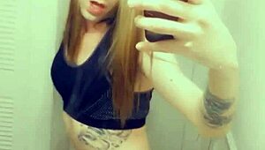 Hot Tranny Slut Touches Her Tiny Clitty in Action