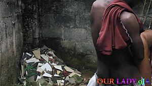 Lucky Security Man Enjoys Ebony Cook's Big Tits in Garden